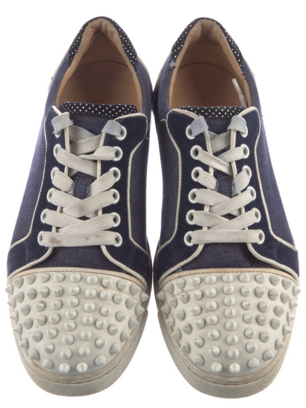 Christian Louboutin Navy and White Studded Canvas Sneakers